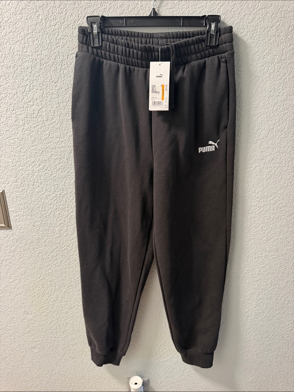 Puma Kids Black Fleece Jogger Bottoms